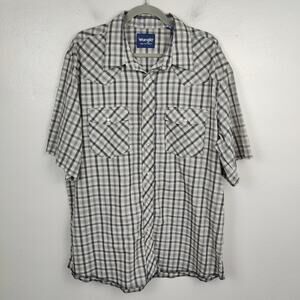 Wrangler Pearl Snap Button Shirt Mens XL Gray Cream Plaid Check Western‎ Country